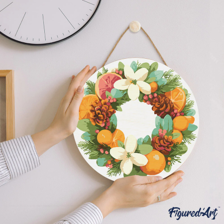 Set pictura pe numere rotunda, pe lemn, Coronita cu portocale, Ø30cm [3]