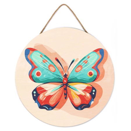 Set pictura pe numere rotunda, pe lemn, Fluture, Ø30cm