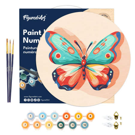 Set pictura pe numere rotunda, pe lemn, Fluture, Ø30cm [3]