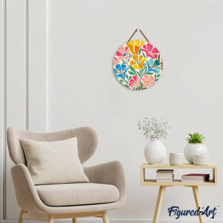 Set pictura pe numere rotunda, pe lemn, Motive florale, Ø30cm [4]