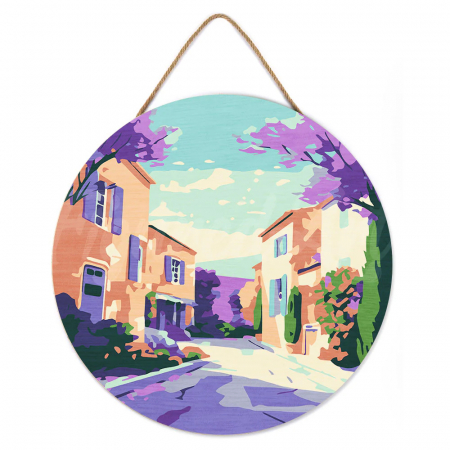 Rotunde - Set pictura pe numere rotunda, pe lemn, Primavara in Provence, Ø30cm