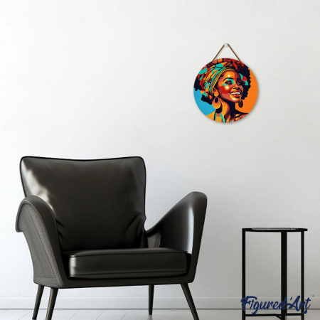Set pictura pe numere rotunda, pe lemn, Regina africana, Ø30cm [3]