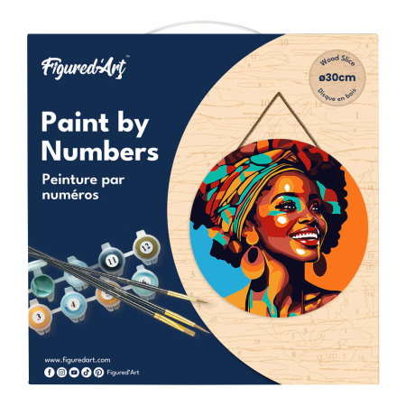 Set pictura pe numere rotunda, pe lemn, Regina africana, Ø30cm [10]