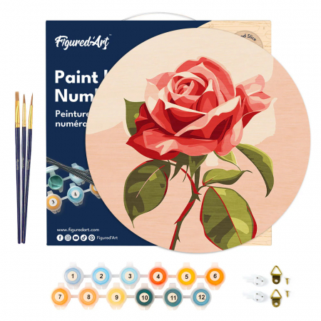Set pictura pe numere rotunda, pe lemn, Trandafir, Ø30cm [3]