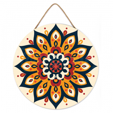 Rotunde - Set pictura pe numere rotunda, pe lemn, Mandala solara, Ø30cm