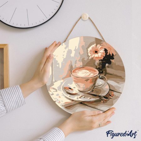 Set pictura pe numere rotunda, pe lemn, Cafeaua de dimineata, Ø30cm [4]
