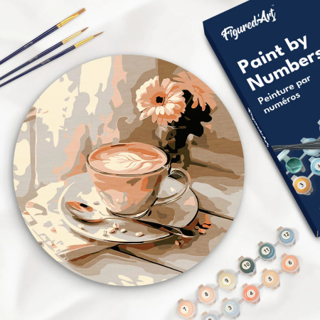Set pictura pe numere rotunda, pe lemn, Cafeaua de dimineata, Ø30cm [3]