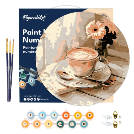 Set pictura pe numere rotunda, pe lemn, Cafeaua de dimineata, Ø30cm [10]