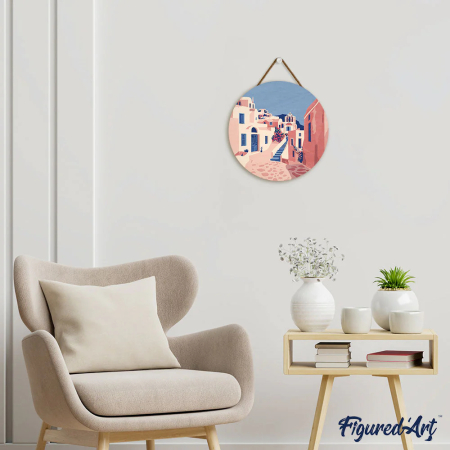 Set pictura pe numere rotunda, pe lemn, Santorini, Ø30cm [10]