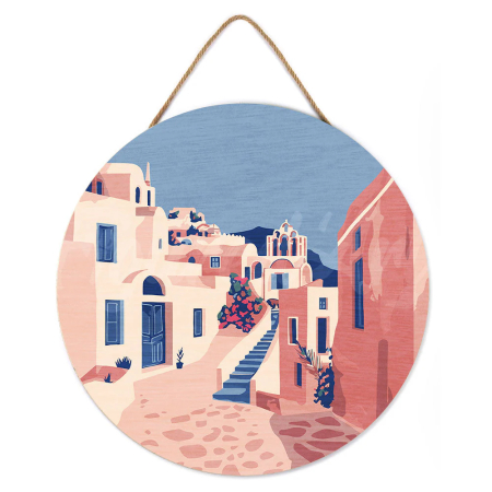 Rotunde - Set pictura pe numere rotunda, pe lemn, Santorini, Ø30cm