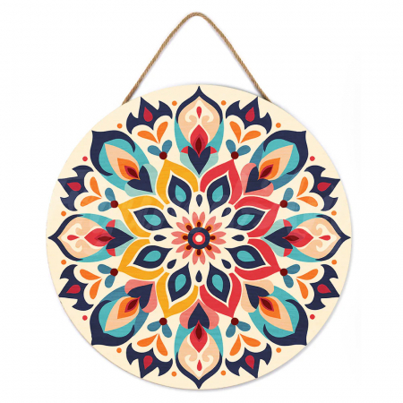 Set pictura pe numere rotunda, pe lemn, Mandala florala, Ø30cm