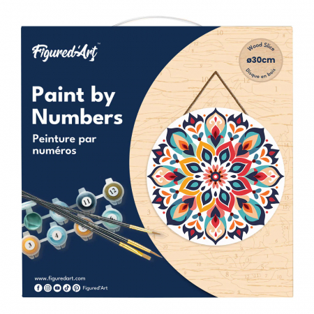 Set pictura pe numere rotunda, pe lemn, Mandala florala, Ø30cm [6]