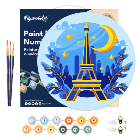 Set pictura pe numere rotunda, pe lemn, Turnul Eiffel, Ø30cm [3]