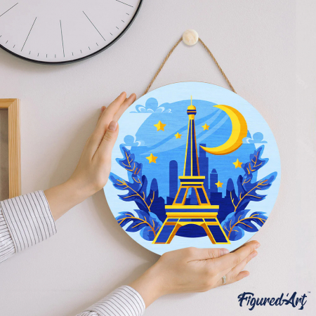 Set pictura pe numere rotunda, pe lemn, Turnul Eiffel, Ø30cm [4]