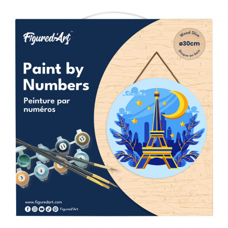 Set pictura pe numere rotunda, pe lemn, Turnul Eiffel, Ø30cm [11]