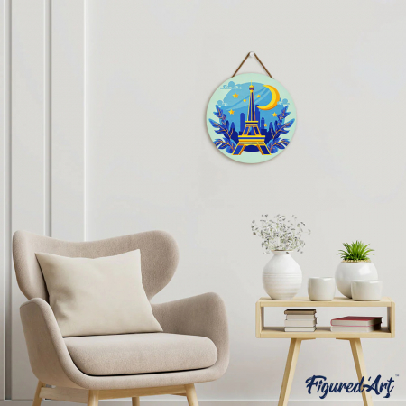 Set pictura pe numere rotunda, pe lemn, Turnul Eiffel, Ø30cm [5]