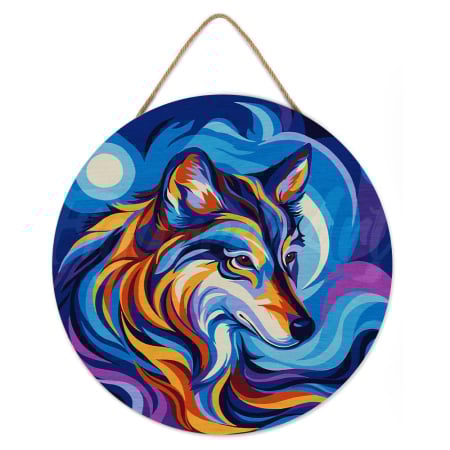 Rotunde - Set pictura pe numere rotunda, pe lemn, Lup, Ø30cm