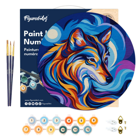 Set pictura pe numere rotunda, pe lemn, Lup, Ø30cm [2]