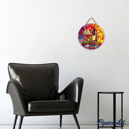 Set pictura pe numere rotunda, pe lemn, Vin si struguri, Ø30cm [9]