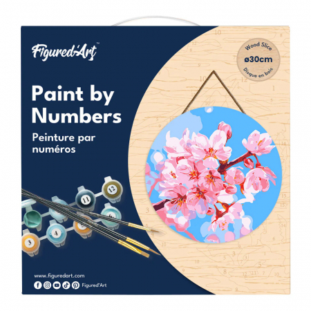 Set pictura pe numere rotunda, pe lemn, Flori de cires, Ø30cm [11]
