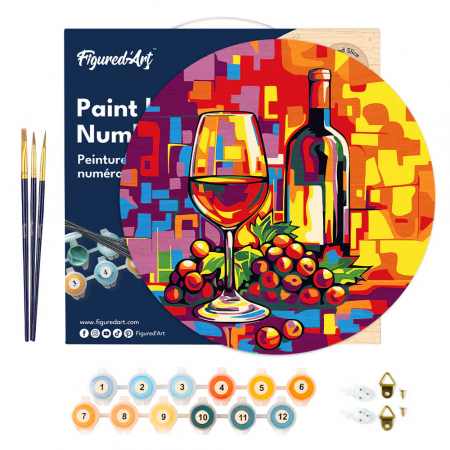 Set pictura pe numere rotunda, pe lemn, Vin si struguri, Ø30cm [2]