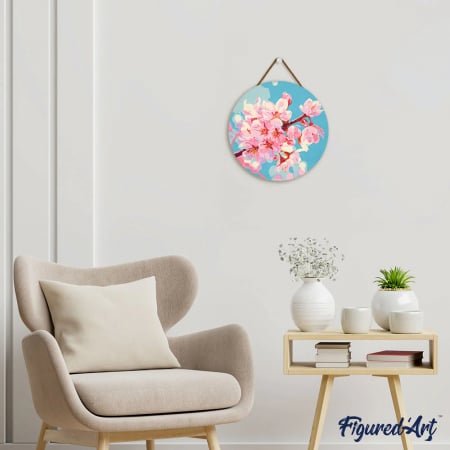 Set pictura pe numere rotunda, pe lemn, Flori de cires, Ø30cm [5]
