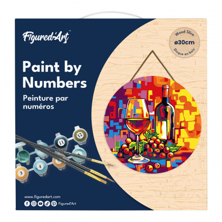 Set pictura pe numere rotunda, pe lemn, Vin si struguri, Ø30cm [4]