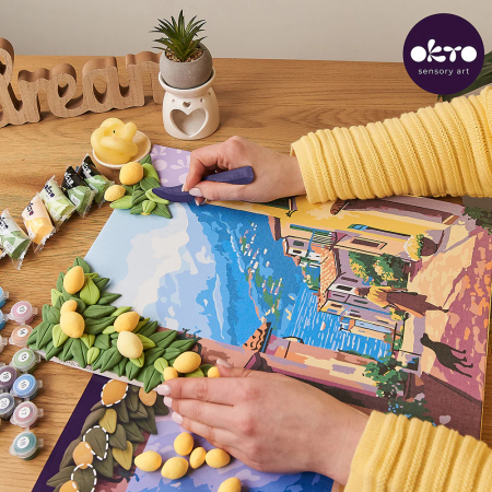Set 2-in-1 pictura pe numere si pictura senzoriala 3D cu argila usoara, Weekend cu lamai, 30x40 cm [5]