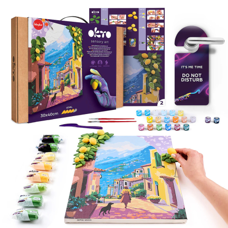 Set 2-in-1 pictura pe numere si pictura senzoriala 3D cu argila usoara, Weekend cu lamai, 30x40 cm [2]