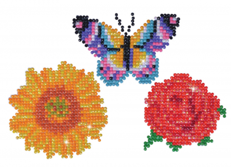 Set 3 goblenuri cu diamante magnet, Flori si fluture, 9x8cm [0]