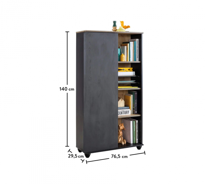 Biblioteca cu depozitare Colectia Black, 76,5x140x29,5cm [4]
