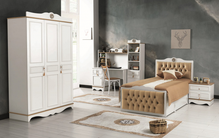 Birou de studiu cu unitate 120x138x60 cm pentru camera copiilor Colectia Luna Cappuccino [4]