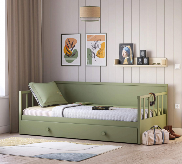 Pat tip canapea pentru copii, cu ladă extensibilă (100x200 cm) – design modern [7]