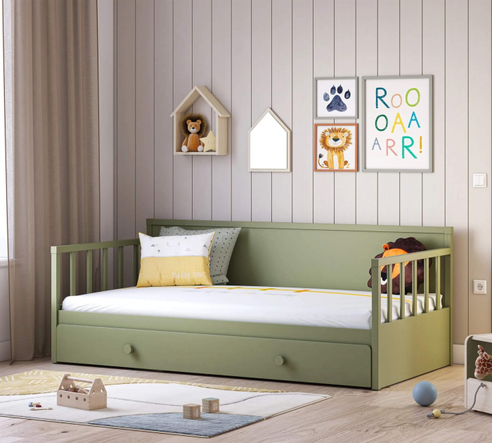 Pat tip canapea pentru copii, cu ladă extensibilă (100x200 cm) – design modern [5]