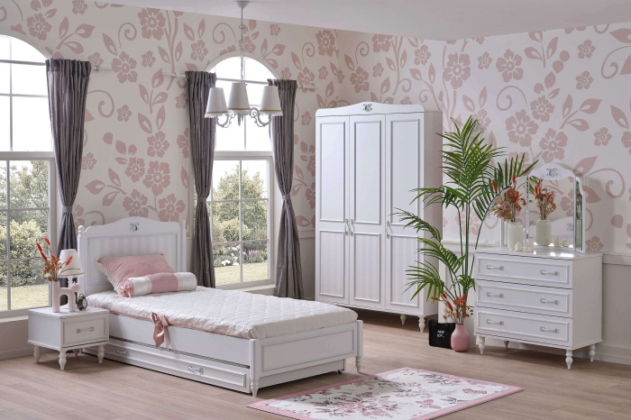 Comodă Juliette 3 Sertare, Alb Elegant, Dimensiuni 88x46x83 cm – Stil Clasic Romantic [5]