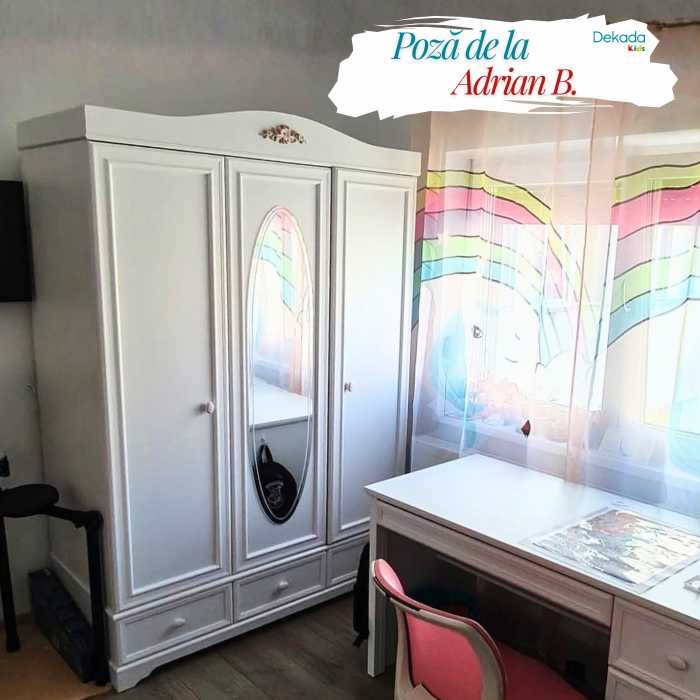 Dulap cu 3 usi si oglinda Colectia Rustic White [4]