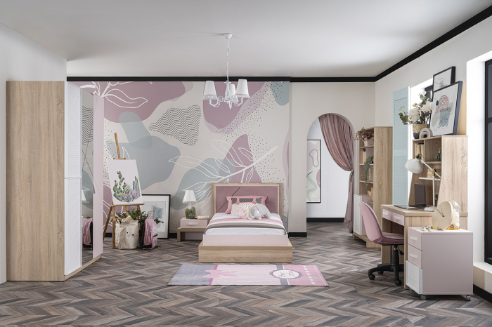 Dulap copii 3 usi Angel City, mobilier modern pentru camera fetelor, 133x64x204 cm [6]