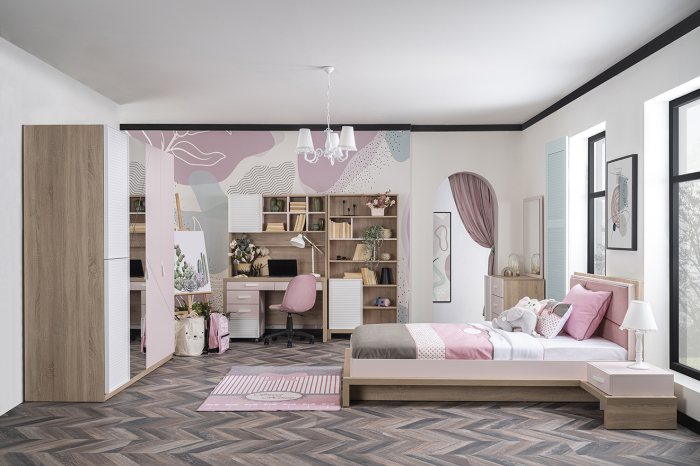 Dulap copii 4 usi Angel City, mobilier modern pentru camera fetelor, 177x64x204 cm [5]