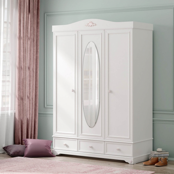 Dulap cu 3 usi si oglinda Colectia Rustic White [3]