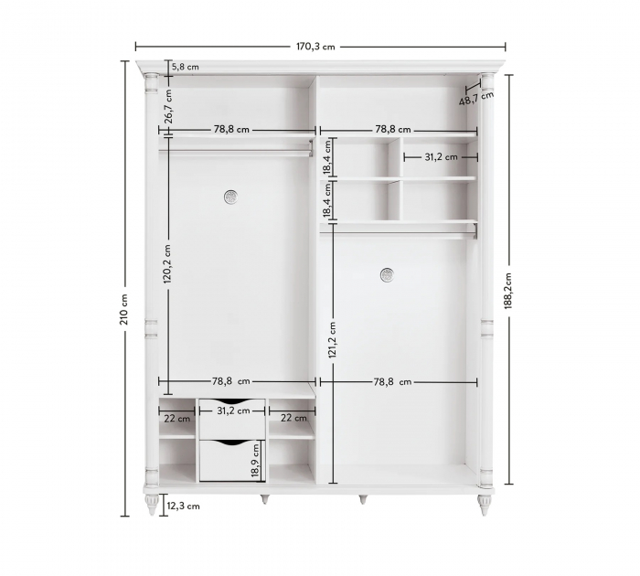 Dulap cu 2 usi glisante pentru copii Colectia Romantic 170x210x64 cm [6]