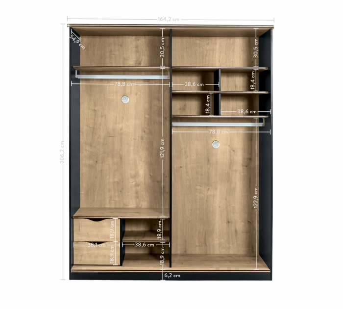 Dulap cu 2 usi glisante, pentru tineret Colectia Black, 164x60x206 cm [6]