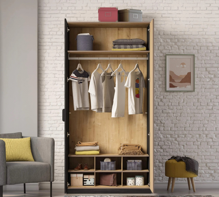 Dulap cu 2 usi pentru tineret, Colectia Black, 106x61x210 cm [2]