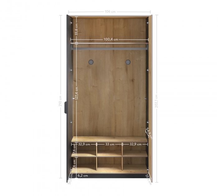 Dulap cu 2 usi pentru tineret, Colectia Black, 106x61x210 cm [4]