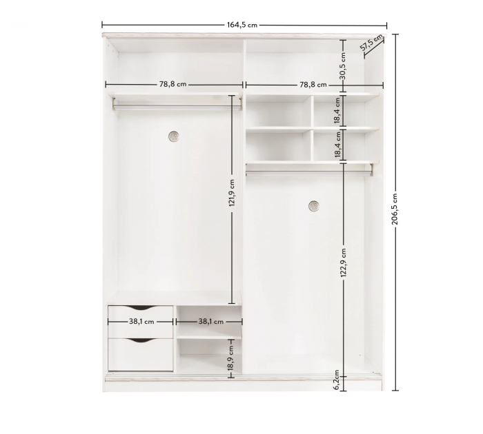 Dulap cu 2 usi glisante pentru tineret Colectia White, 164x59x206 cm [4]
