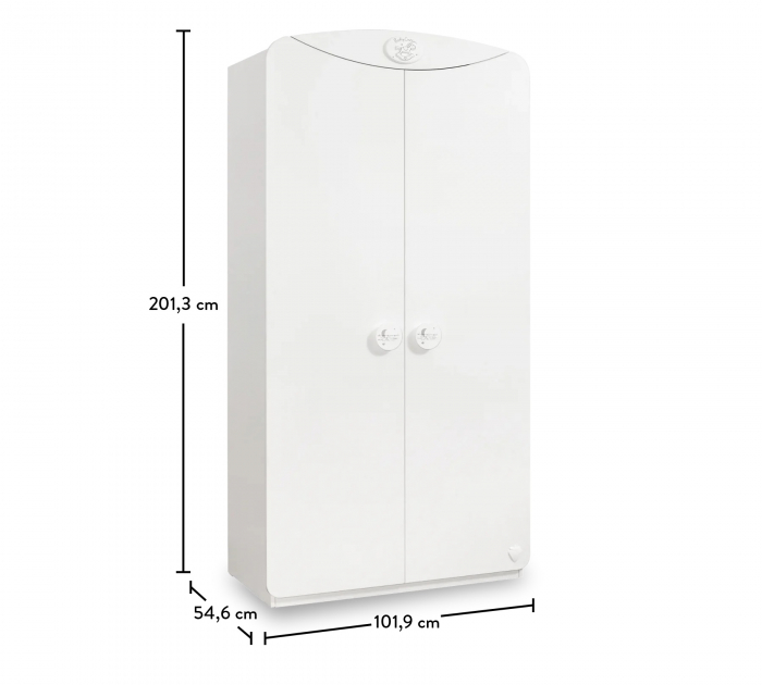 Dulap cu 2 usi, pentru bebe Colectia Baby Cotton White, 101x54x201 cm [5]