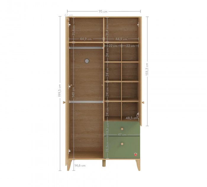 Dulap cu 2 usi pentru copii, 95x200x53 cm, Colectia LOOF [7]