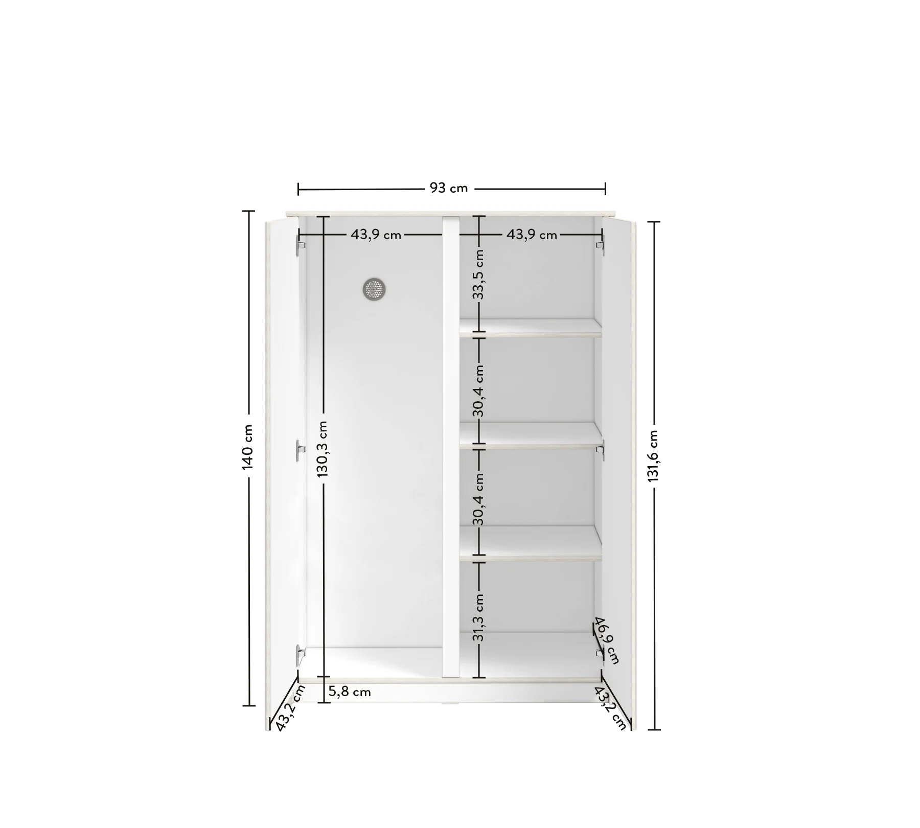 Dulap cu 2 usi, pentru tineret Colectia Studio White 93x52x140 cm [8]