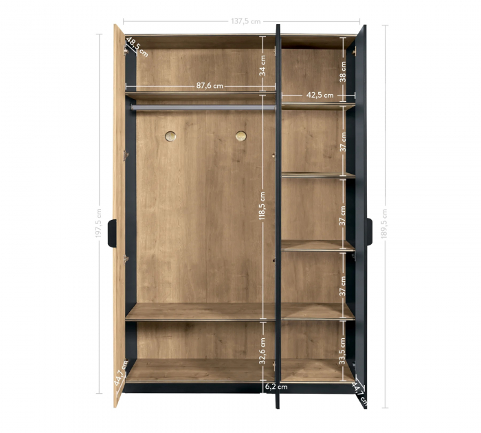 Dulap cu 3 usi Colectia Black, 137x53x197cm [4]