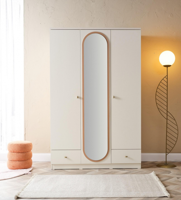 Dulap cu 3 usi, cu oglinda, pentru copii, 135x210x55 cm, Colectia Lorena [2]