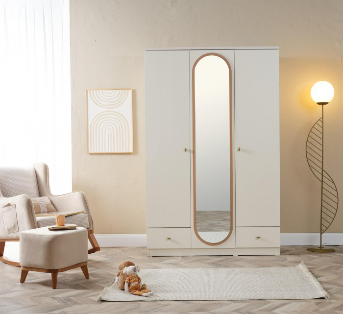 Dulap cu 3 usi, cu oglinda, pentru copii, 135x210x55 cm, Colectia Lorena [4]
